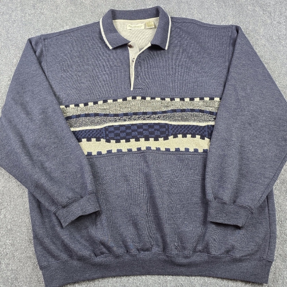 Norm Thompson Blue and Cream Men's Sweater
